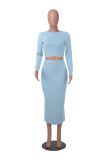 Solid Color Long Sleeve Two Piece Skirts Set MZ-2810
