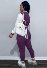 Color Blocking Baseball Coat Two Piece Pants Set XMY-9457