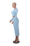 Solid Color Long Sleeve Two Piece Skirts Set MZ-2810