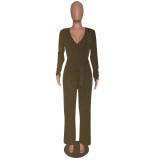 Gold Stripe Long Sleeve V-Neck Jumpsuit NK-9085