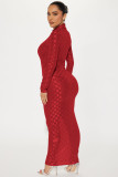 Fashion Mesh Plaid Long Sleeve Maxi Dress YD-8773