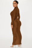 Fashion Mesh Plaid Long Sleeve Maxi Dress YD-8773