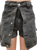 Fashion Buttoned Fake Two Piece Denim Shorts CM-8693