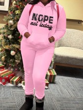 Letter Print Plus Fleece Pullover Hoodies Pant Two Piece SetSH-390709