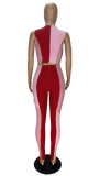 Contrast Color Patchwork Sleeveless Two Piece Pants Set XYF-XY9082