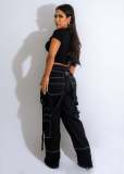 Workwear Bag Suspender Loose Casual Denim Trousers CM-8692