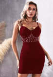 Sexy Sling Backless Bead Mini Dress XHXF-371