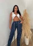 Workwear Bag Suspender Loose Casual Denim Trousers CM-8692