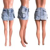 Fashion Pocket Slim Denim MIni Skirt LX-3555
