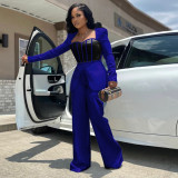 Color Clock Long Sleeve Wide Leg Jumpsuit YF-10590