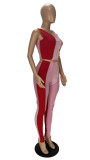 Contrast Color Patchwork Sleeveless Two Piece Pants Set XYF-XY9082