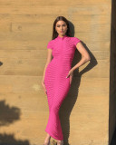Solid Color Short Sleeve Slim Knits Bodycon Dress ZSD-0290