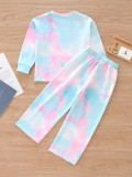Kids Girl Tie Dye Print Sweatshirt Sport Two Piece Pants Set GYMF-123