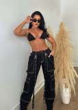 Workwear Bag Suspender Loose Casual Denim Trousers CM-8692