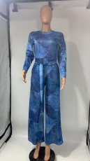 Fashion Print Waist Belt Wide Leg Jumpsuit GDNY-2244