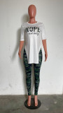 Fashion Letter Slit Tops And Camouflage Print 2 Piece Set HMS-5575