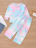 Kids Girl Tie Dye Print Sweatshirt Sport Two Piece Pants Set GYMF-123