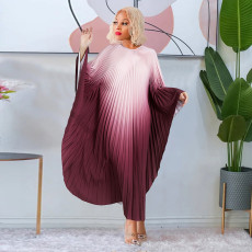 Plus Size Gradient Color Pullover Cape Bat Sleeve Dress NNWF-7933