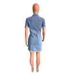 Fashion Denim Short Sleeve Slim Mini Dress LX-3556