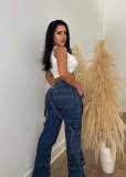 Workwear Bag Suspender Loose Casual Denim Trousers CM-8692