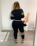 Leopard Print Patchwork Long Sleeve Two Piece Set HMS-5580