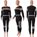 Leopard Print Patchwork Long Sleeve Two Piece Set HMS-5580