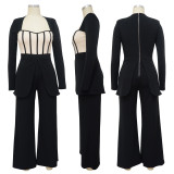Color Clock Long Sleeve Wide Leg Jumpsuit YF-10590