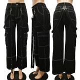 Workwear Bag Suspender Loose Casual Denim Trousers CM-8692