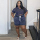 Plus Size Print Short Sleeve Tie Up Two Piece Shorts Set NNWF-7895