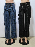 Workwear Bag Suspender Loose Casual Denim Trousers CM-8692