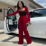 Color Clock Long Sleeve Wide Leg Jumpsuit YF-10590