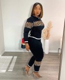 Leopard Print Patchwork Long Sleeve Two Piece Set HMS-5580