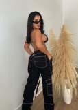 Workwear Bag Suspender Loose Casual Denim Trousers CM-8692