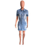 Fashion Denim Short Sleeve Slim Mini Dress LX-3556