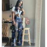 Camouflage Print Holes Straight Pants OD-8600