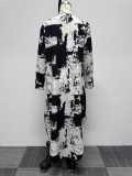 Plus Size Print Long Sleeve Irregular Shirt Dress NY-10595