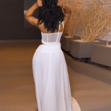 Plus Size Solid See Through Single Shoulder Maxi Dress  NY-10593