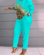 Plus Size Casual Print Long Sleeve Pants Two Piece Set GSRX-9076