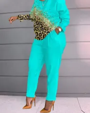 Plus Size Casual Print Long Sleeve Pants Two Piece Set GSRX-9076