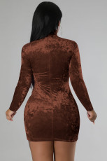 Casual Turtleneck Long Sleeve Mini Dress YD-1171-E2
