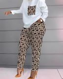 Plus Size Casual Print Long Sleeve Pants Two Piece Set GSRX-9076