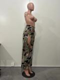 Camouflage Print Holes Straight Pants OD-8600