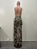 Camouflage Print Holes Straight Pants OD-8600