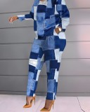 Plus Size Casual Print Long Sleeve Pants Two Piece Set GSRX-9076