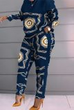 Plus Size Casual Print Long Sleeve Pants Two Piece Set GSRX-9076