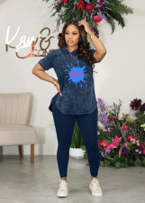 Plus Size Casual Print Short Sleeve Pants Sport 2 Piece Set WAF-7589331