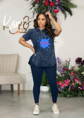 Plus Size Casual Print Short Sleeve Pants Sport 2 Piece Set WAF-7589331