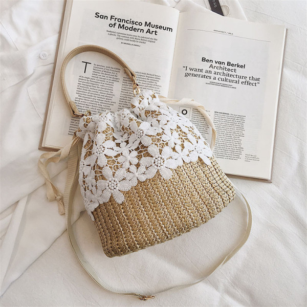 Rattan Tote Lace Lace Crossbody Bucket Bag HCFB-97775