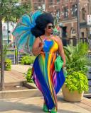 Plus Size Colorful Print Loose Sling Maxi Dress FNN-8719
