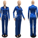 Solid Long Sleeve Shirt And Pants 2 Piece Sets YNSF-1850